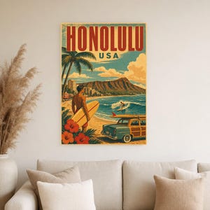 Honolulu Travel Poster | Vintage Hawaii Print | USA Wall Art | Printed & Shipped image 4