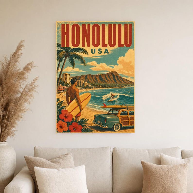 Honolulu Travel Poster | Vintage Hawaii Print | USA Wall Art | Printed & Shipped image 4