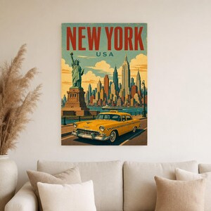New York Travel Poster | Vintage Skyline Print | USA Wall Art | Printed & Shipped image 4