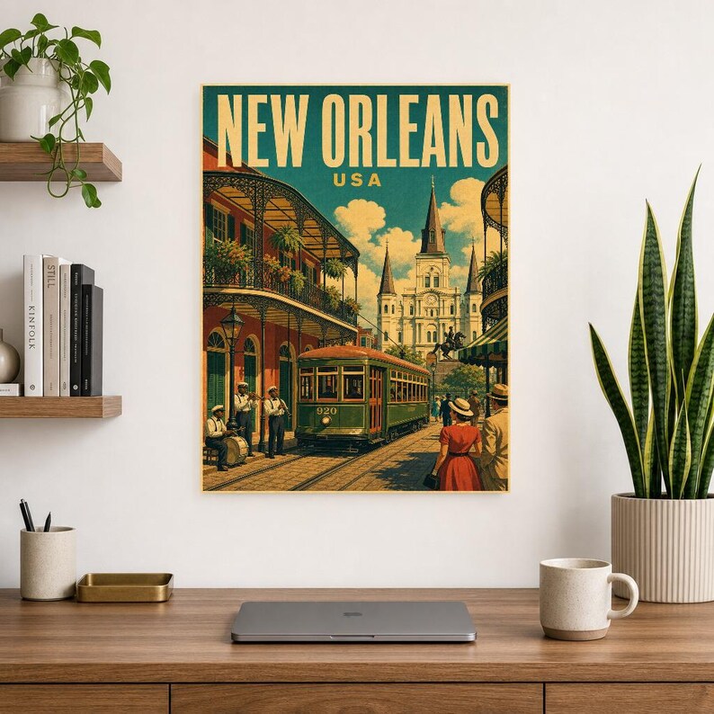 New Orleans Travel Poster | Vintage 1950s French Quarter Print | Retro Louisiana Wall Art Print | Mid Century City Decor image 8