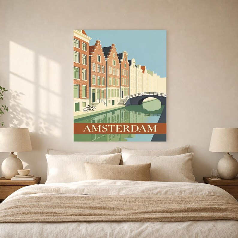 Amsterdam Vintage Travel Poster | Retro Netherlands City Art Print | Housewarming Gift Wall Decor image 6