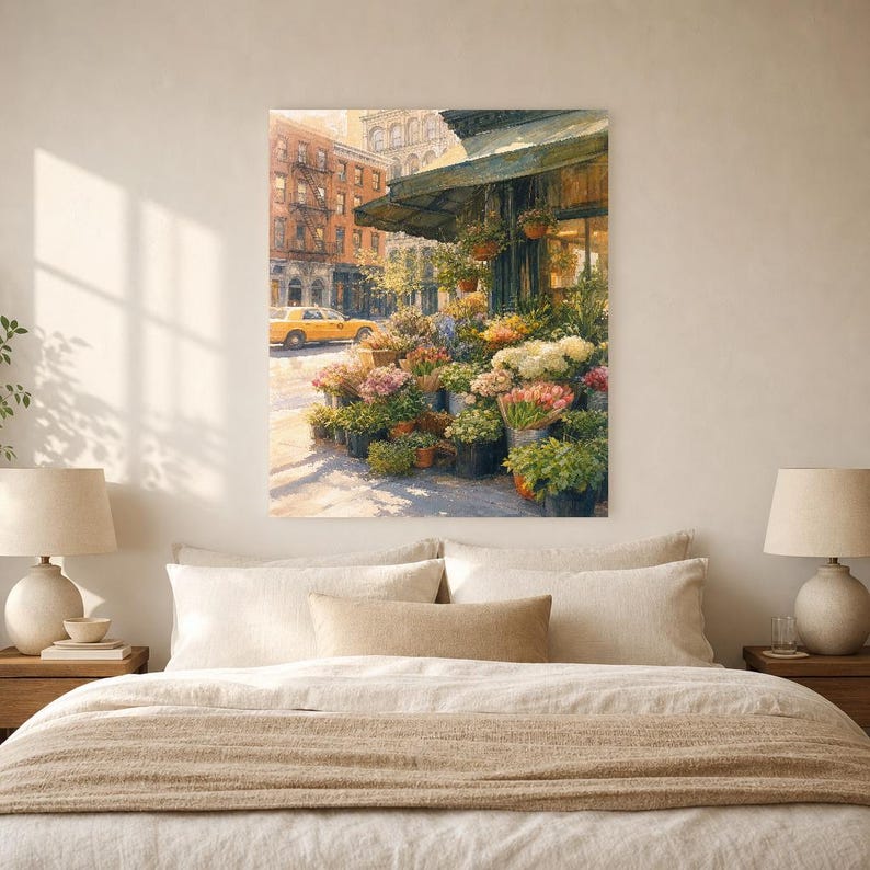 Póster del Mercado de Flores de Nueva York | Pintura suave para pared de Nueva York | Lámina floral de viaje | Impreso y enviado imagen 6