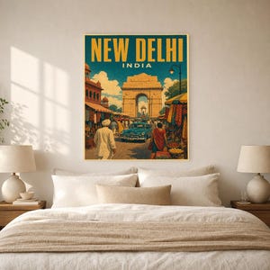 New Delhi Travel Poster | Vintage India Gate Print | Indian Wall Art | Printed & Shipped image 6