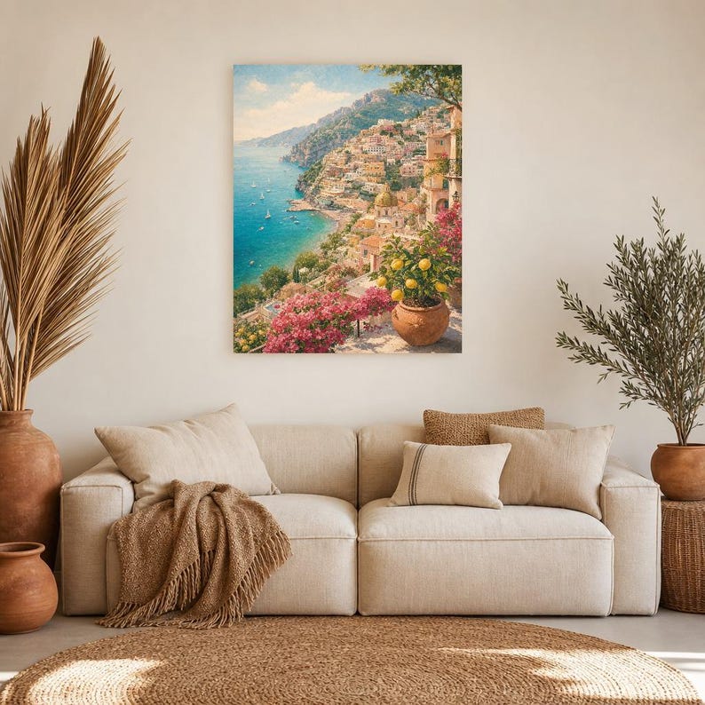 Amalfi Coast Travel Poster | Soft Painting Italy Wall Art | Mediterranean Coastal Print | Printed & Shipped image 7