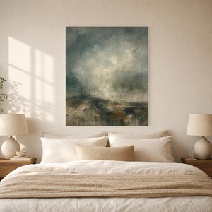 Dark Green Abstract Wall Art Print | Large Statement Color Field Print | Forest Impasto Textured Poster | Moody Wabi-Sabi Office Decor image 6