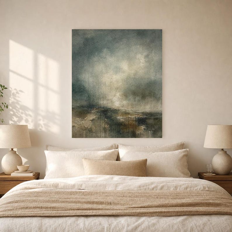 Dark Green Abstract Wall Art Print | Large Statement Color Field Print | Forest Impasto Textured Poster | Moody Wabi-Sabi Office Decor image 6