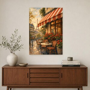 Paris Cafe Travel Poster | Soft Painting France Wall Art | Parisian Cafe Terrace Print | Printed & Shipped image 2