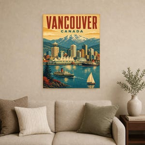 Vancouver Travel Poster | Vintage Harbor Print | Canada Wall Art | Printed & Shipped image 9