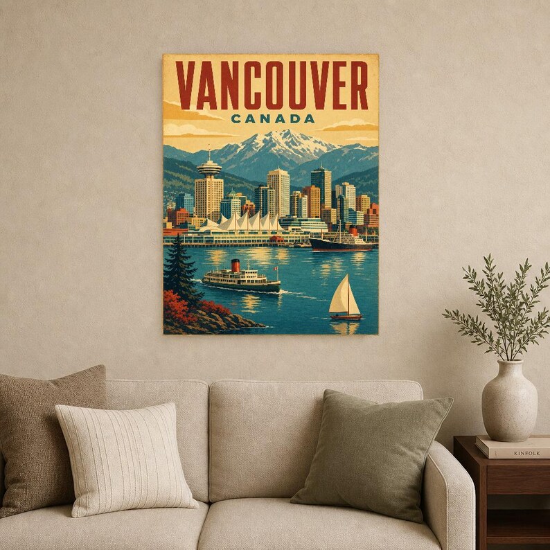 Vancouver Travel Poster | Vintage Harbor Print | Canada Wall Art | Printed & Shipped image 9