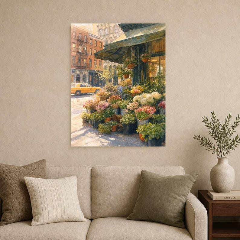 Póster del Mercado de Flores de Nueva York | Pintura suave para pared de Nueva York | Lámina floral de viaje | Impreso y enviado imagen 9