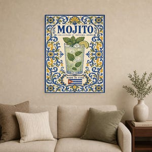 Płytka ścienna z koktajlem Mojito | Kubański plakat narodowy z napojami | Druk koszyka barowego Azulejo | Wystrój kuchni majolikowej zdjęcie 9