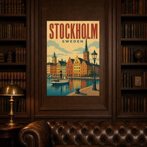 Stockholm Travel Poster | Vintage Old Town Print | Sweden Wall Art | Printed & Shipped image 5