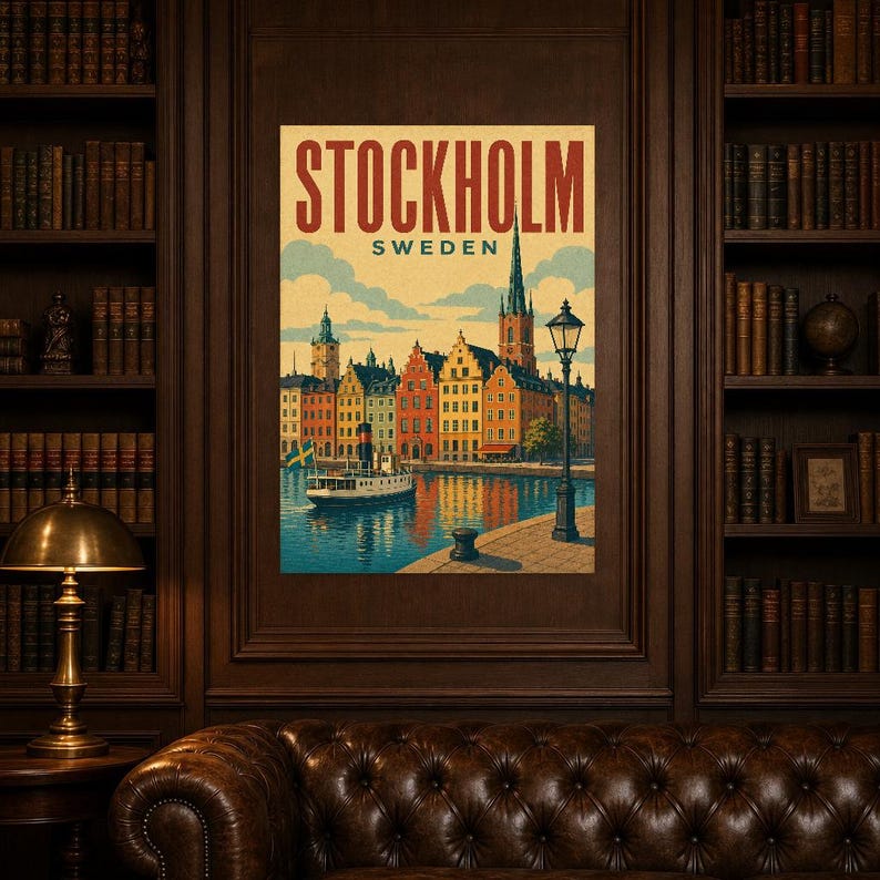 Stockholm Travel Poster | Vintage Old Town Print | Sweden Wall Art | Printed & Shipped image 5