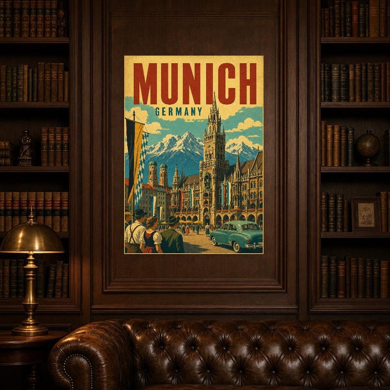Munich Travel Poster | Vintage Old Town Print | Germany Wall Art | Printed & Shipped image 5
