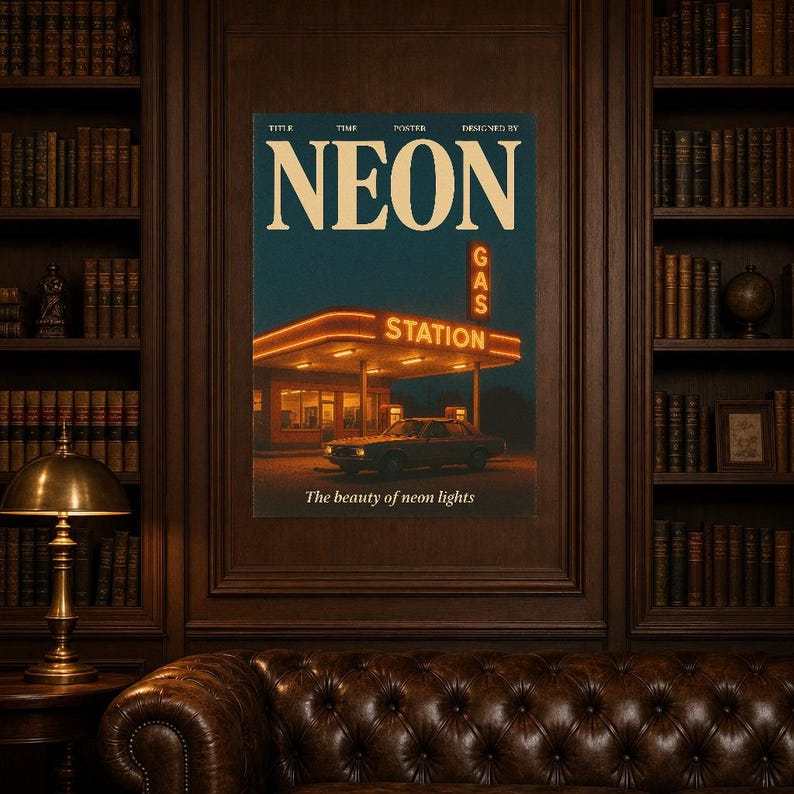 Póster retro de neón | Impresión de arte de pared vintage de los años 70 | Impresión de revista estética ? Regalo de decoración retro de med imagen 4