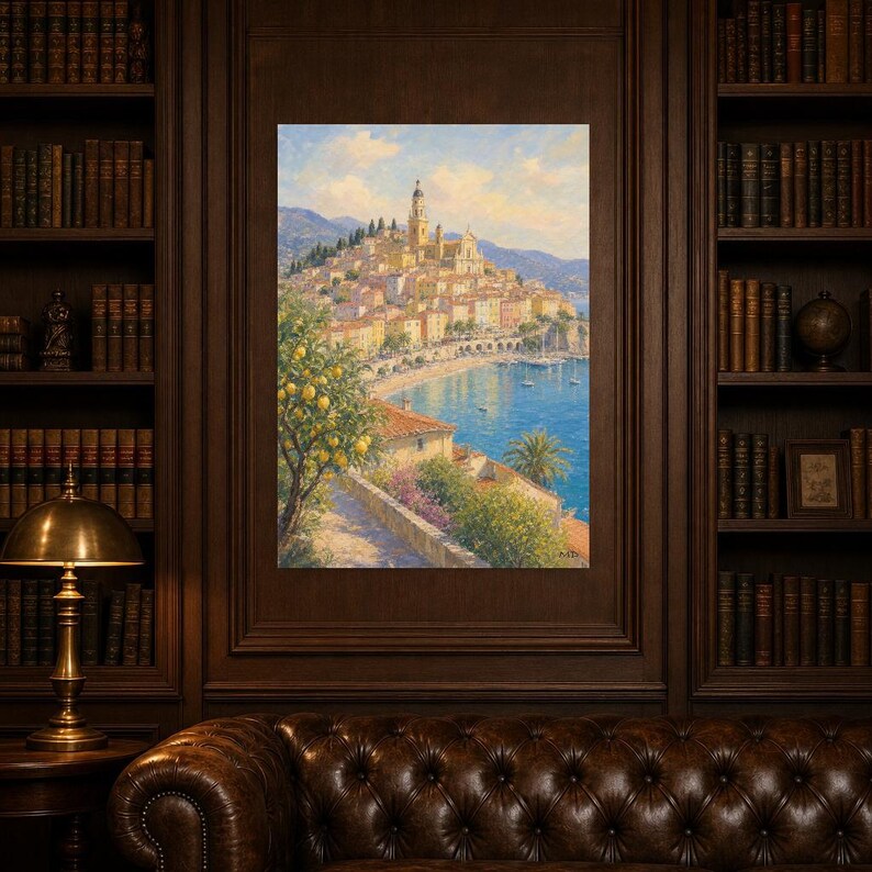 Menton Travel Poster | French Soft Painting Riviera Wall Art | Cote d'Azur Coastal Print | Printed & Shipped image 5