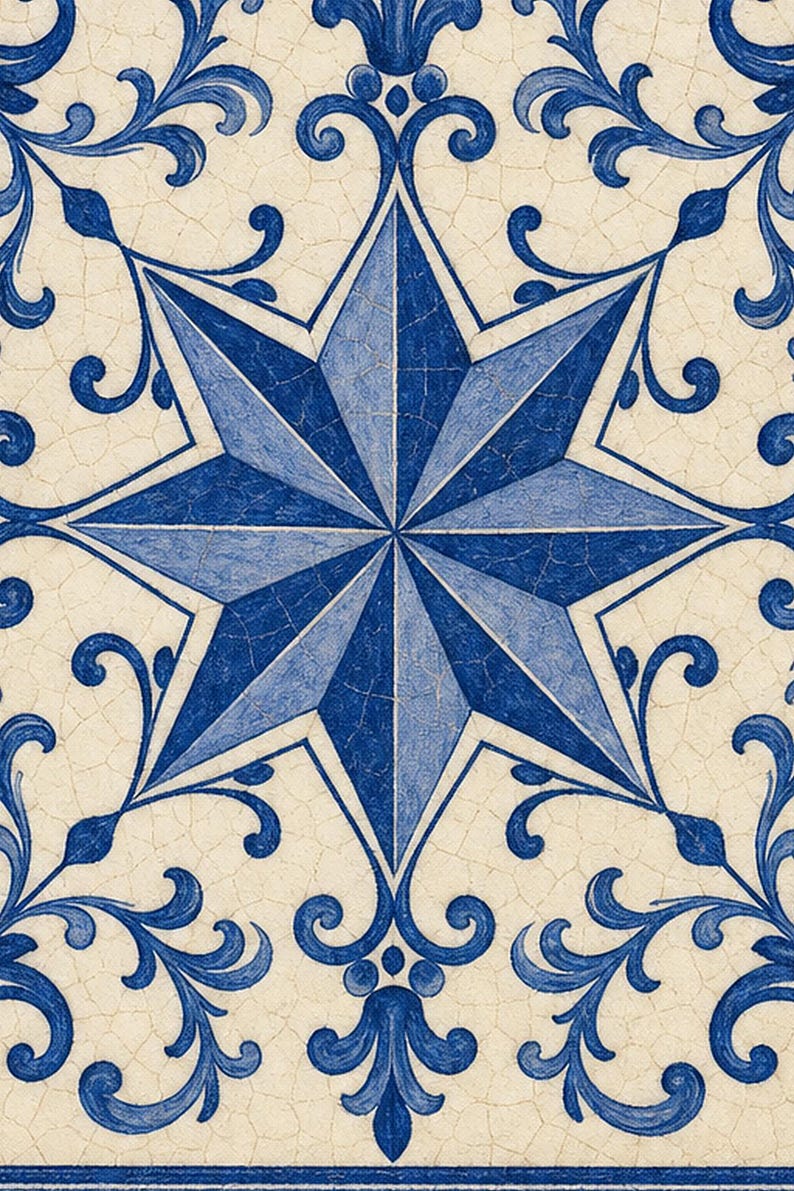 Lisbon Azulejo Tile Wall Art | Cobalt Blue Portuguese Maiolica Poster | Lisbon Travel Print | Mediterranean Kitchen Decor | Portugal Gift image 3