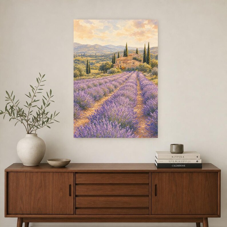 Provence Lavender Poster | Soft Painting France Wall Art | Lavender Fields Landscape Print | Printed & Shipped image 2
