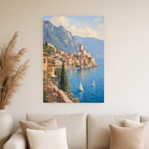 Lake Garda Travel Poster | Soft Painting Italy Wall Art | Italian Lake Malcesine Print | Printed & Shipped image 4