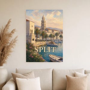 Split Travel Poster | Soft Painting Croatia Wall Art | Named City Coastal Print | Printed & Shipped image 4