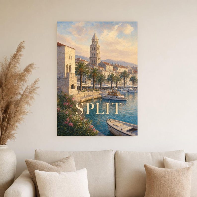 Split Travel Poster | Soft Painting Croatia Wall Art | Named City Coastal Print | Printed & Shipped image 4
