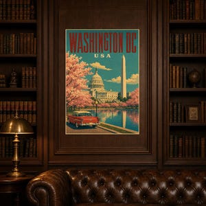 Washington DC Travel Poster | Vintage 1950s Capitol Print | Retro USA Wall Art Print | Mid Century City Decor image 9