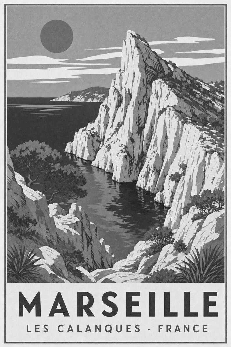 Calanques of Marseille Travel Poster | Vintage WPA Wall Art Print | French Riviera Print | Mediterranean Coast Decor | Provence Sea image 10