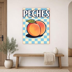 Reprodukcja ściany kuchennej w kolorze brzoskwiniowym | Plakat Owocowy Retro Bistro | Maksymalistyczna kuchnia Cottagecore Print | Wystrój j zdjęcie 14
