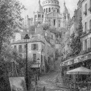 Póster de Montmartre, París | Pintura suave para pared, arte francés | Lámina de la calle adoquinada del Sacré-Cœur | Impreso y enviado imagen 10