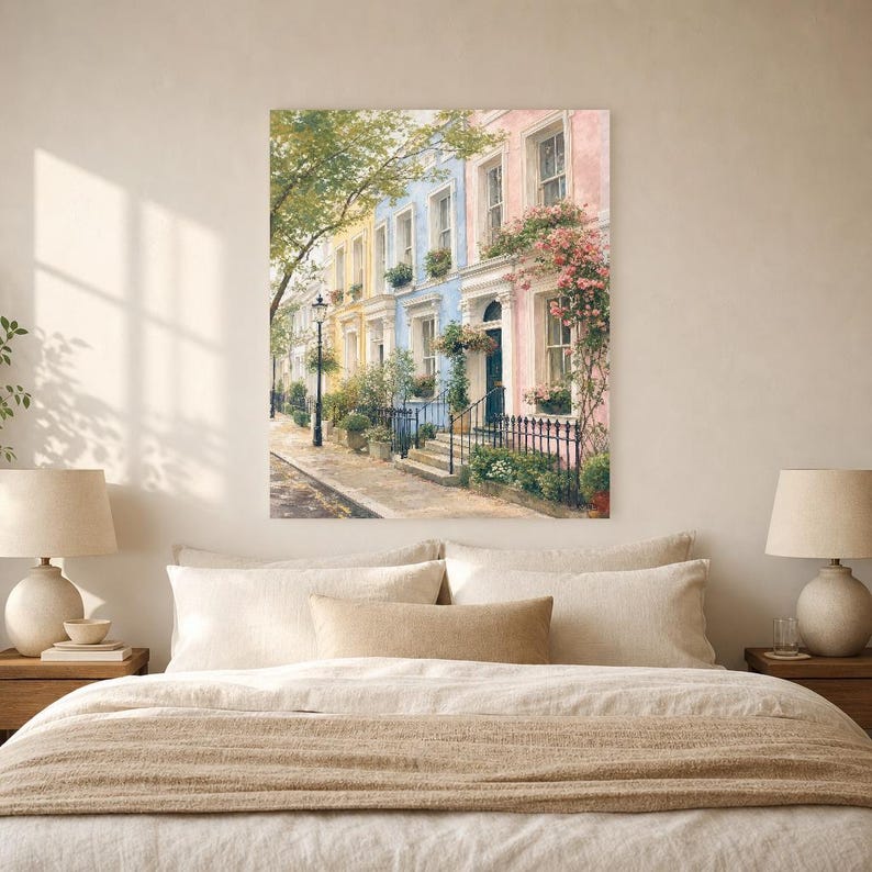 Notting Hill London Poster | Wandbild mit sanften Farben | Pastellfarbene Häuser | Gedruckt & Versand Bild 6