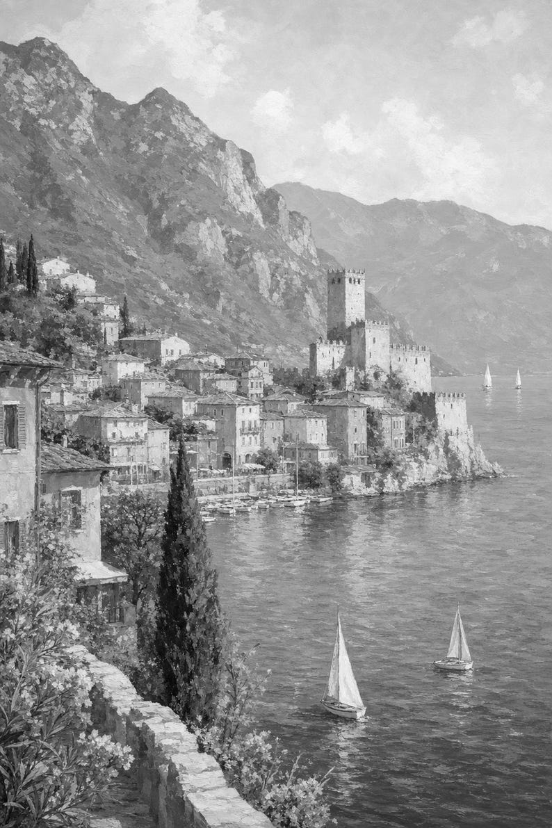 Lake Garda Travel Poster | Soft Painting Italy Wall Art | Italian Lake Malcesine Print | Printed & Shipped image 10
