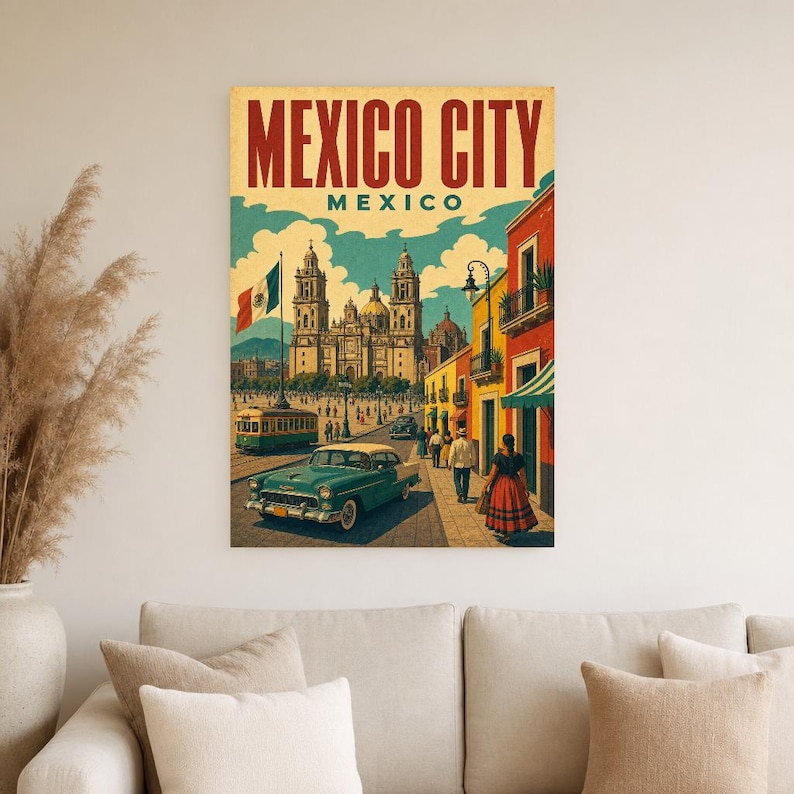 Mexico City Travel Poster | Vintage Cathedral Print | Mexico Wall Art | Printed & Shipped image 4