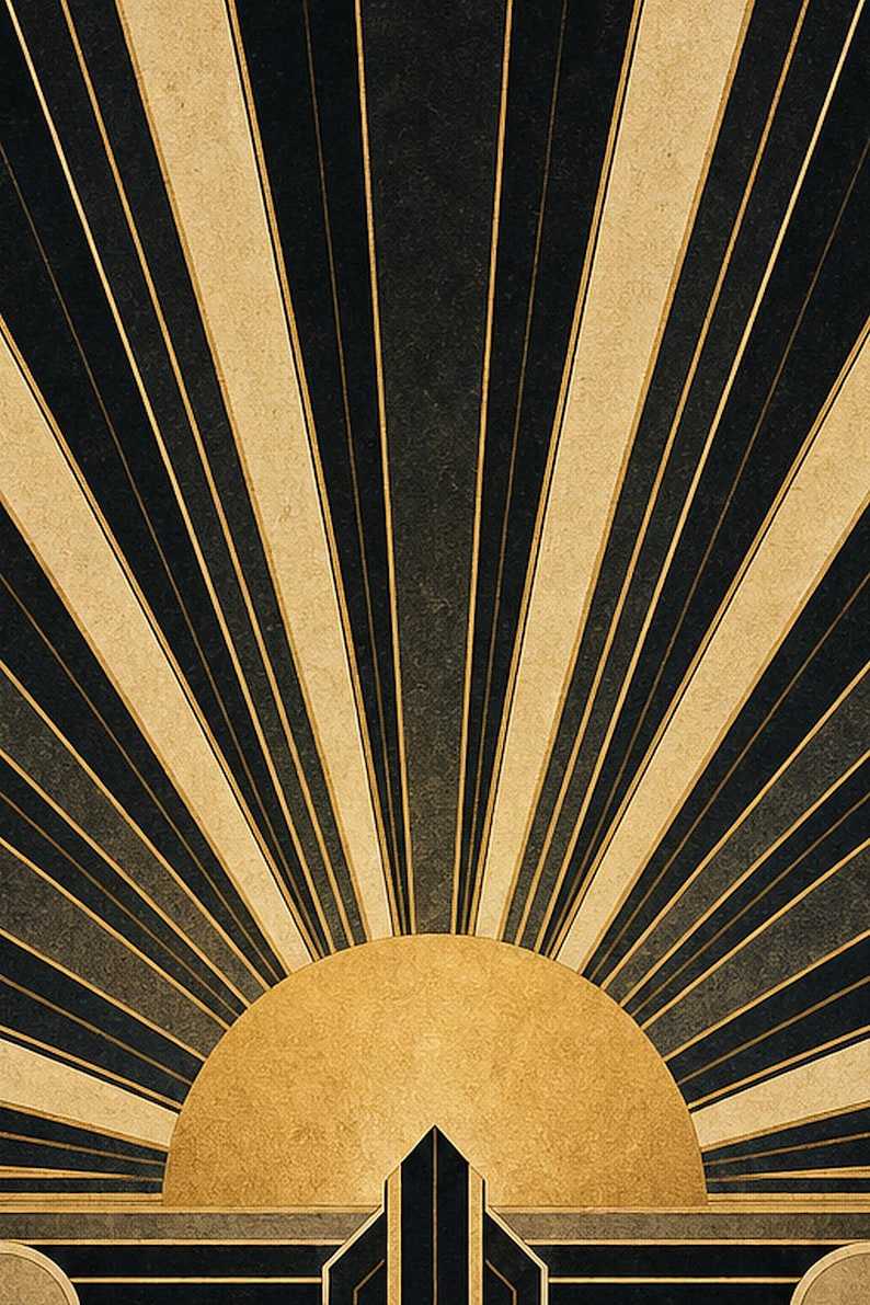 Impresión artística de pared Art Déco Sunburst | Póster geométrico negro dorado | Decoración de pared estilo Neo Deco Gatsby | Elegante esta imagen 3