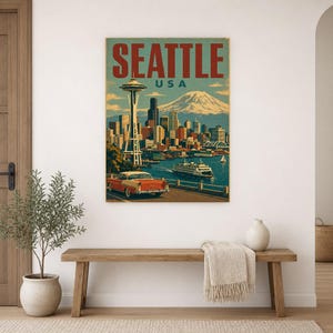 Seattle Travel Poster | Vintage 1950s Space Needle Print | Retro Washington Wall Art | Mid Century City Decor image 10