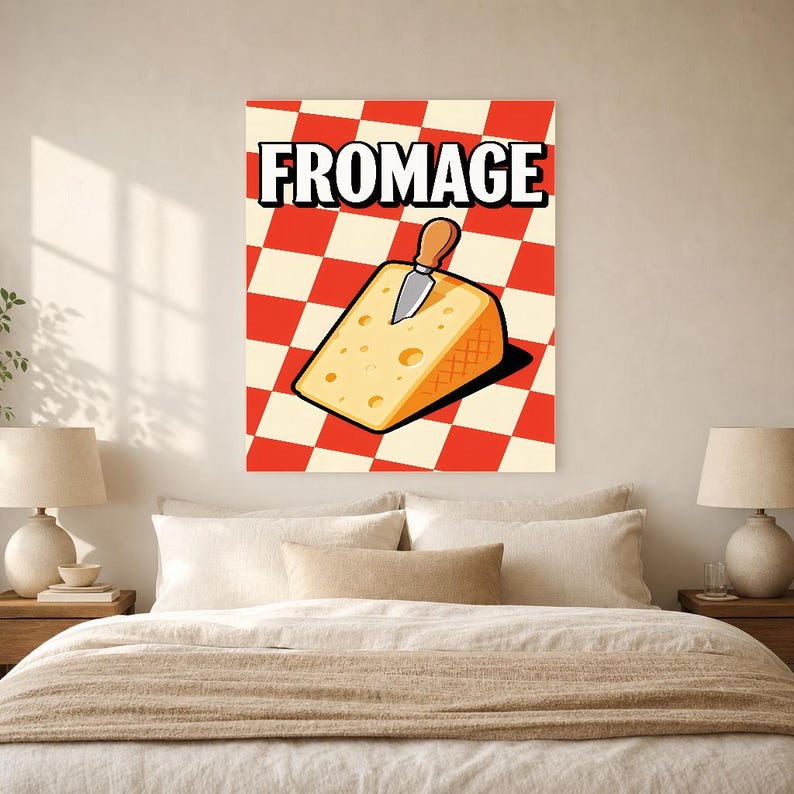 Kaas keuken kunst aan de muur print | Retro Bistro Voedselposter | Maximalistische Franse keukenprint | Eetkamerdecoratie afbeelding 6