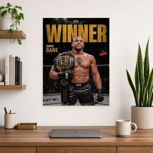 Campeão de Ciryl Gane Pôster | Impressão de arte de parede MMA com cinto de ouro do UFC | Decoração de noite de luta de peso pesado imagem 8