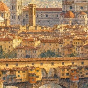 Florence Travel Poster | Soft Painting Italy Wall Art | Duomo and Arno Tuscany Print | Printed & Shipped image 3