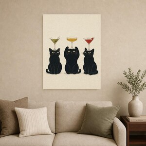 Black Cat Cocktail Wall Art Print | Martini Trio Poster | Bar Cart Print | Quirky Black Cat Club Lounge Decor image 9