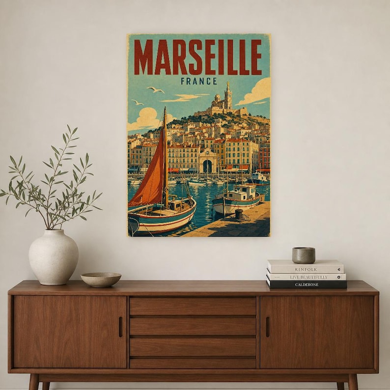 Marseille-Reiseposter | Vintage-Druck des Alten Hafens | Wandbild aus Frankreich | Gedruckt & Versand Bild 2