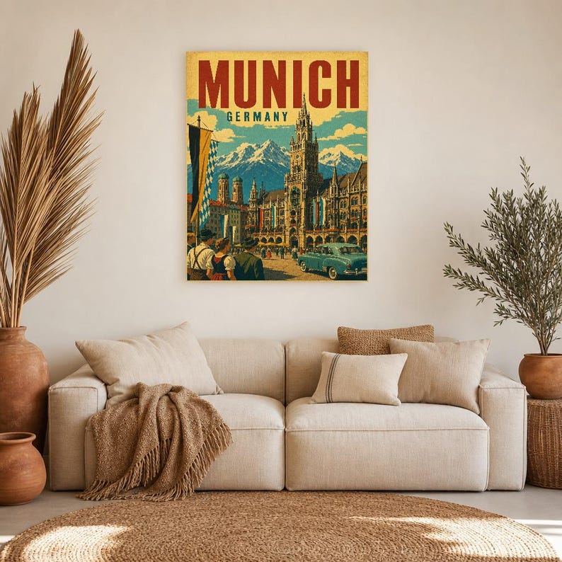 Munich Travel Poster | Vintage Old Town Print | Germany Wall Art | Printed & Shipped image 7