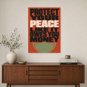Skydda din fred-poster | Djärv typografisk väggkonsttryck | Självvårdscitattryck | Boho bekräftelsedekor | Gåva för mental hälsa bild 3