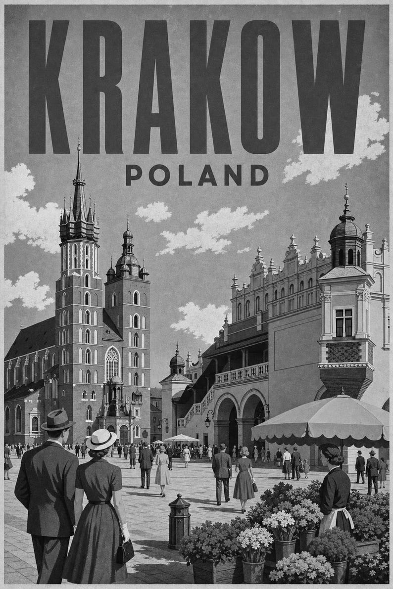 Krakow Travel Poster | Vintage Old Square Print | Poland Wall Art | Printed & Shipped image 10