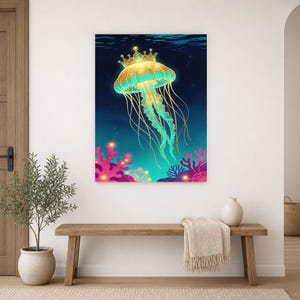 Bioluminescent Jellyfish Poster | Deep Sea Ocean Bathroom Wall Art Print | Dark Coastal Night Print image 14