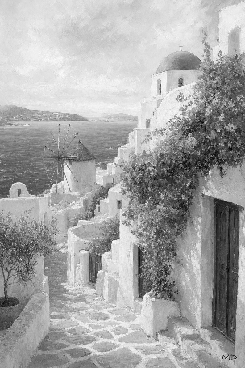 Paros Travel Poster | Soft Painting Greece Wall Art | Greek Island Cyclades Coastal Print | Printed & Shipped image 10