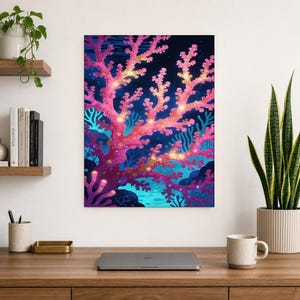 Bioluminescent Coral Reef Poster | Deep Sea Ocean Bathroom Wall Art Print | Dark Coastal Night Print image 10