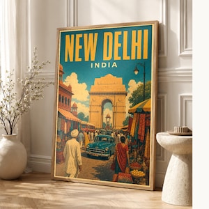 New Delhi Travel Poster | Vintage India Gate Print | Indian Wall Art | Printed & Shipped image 1