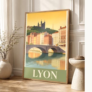 Lyon Vintage Travel Poster | Retro France City Art Print | Housewarming Gift Wall Decor image 1
