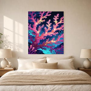 Bioluminescent Coral Reef Poster | Deep Sea Ocean Bathroom Wall Art Print | Dark Coastal Night Print image 13