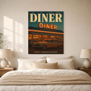 Retro Diner Poster | Vintage 70s Wall Art Print | Aesthetic Magazine Print | Mid Century Retro Decor Gift image 9