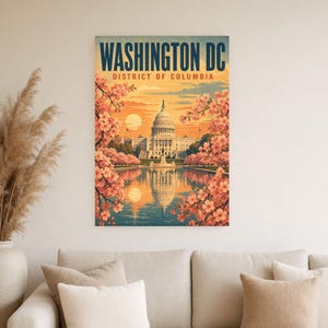 Washington DC Travel Poster | Vintage 1950s Capitol Print | Retro USA Wall Art Print | Mid Century City Decor image 2